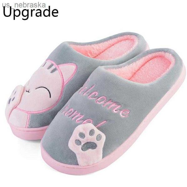 

cartoon cat slippers for women winter home shoes soft warm house slippers indoor bedroom lovers couples dropshipping slides l230518, Black;grey