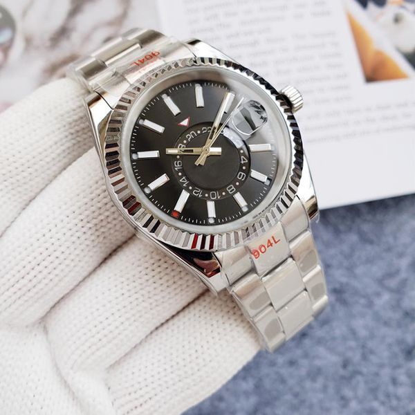 

men's mechanical watch designer classic 40mm watch with small rotating middle dial, all stainless steel dial, sapphire waterproof watch, Slivery;brown