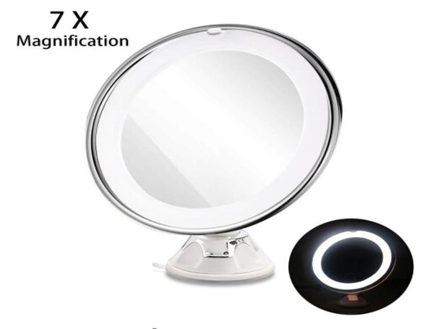 

7x magnifying makeup mirror cosmetic led locking suction cup bright diffused light 360 degree rotating cosmetic makeup4886067