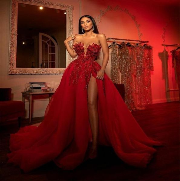 

sweetheart prom dresses high side split tulle pageant bride vestidos beaded applique formal dress evening gowns women party w1151918, Black