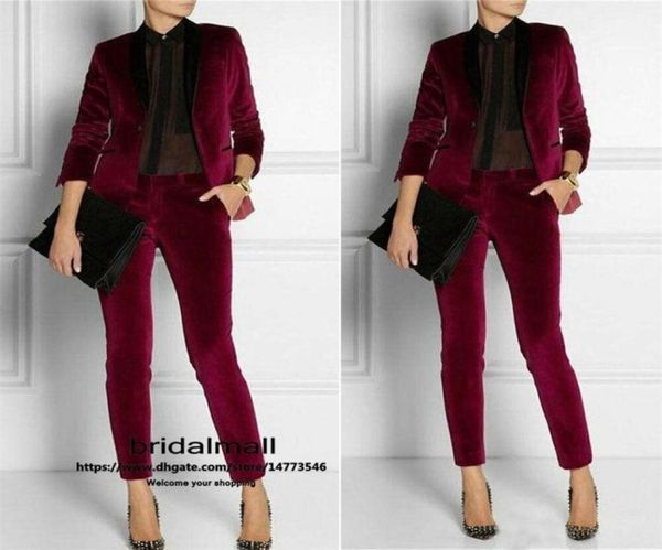 

burgundy velvet women ladies pants suit 2 pieces mother of the bride suits formal business women039s office dress for wedding j1089131, Black;red