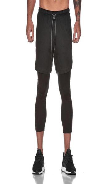 

joggers sweatpants mens 2 in 1 skinny pants short leggings double layer sportswear male gyms fitness builtin pocket track pants7842652, Black