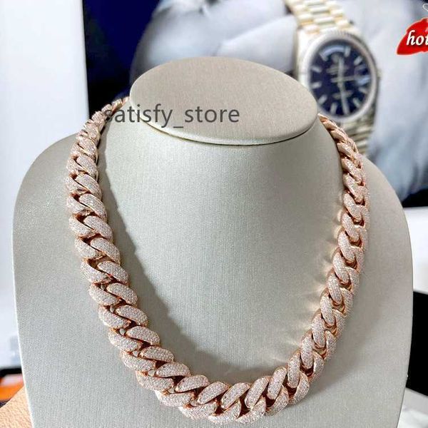 

pendant necklaces sier necklace 20mm sier/10k/14k/ gold moissanite 4 rows crushed iced out vvs miami cuban link chain, Silver