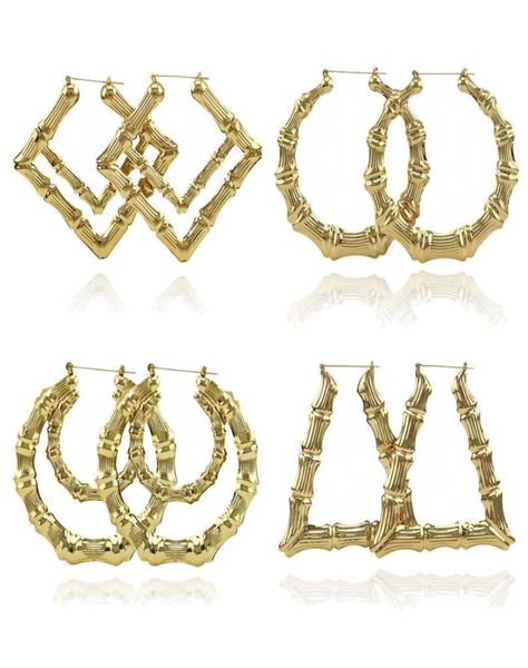 

2019 2020 fashion jewelry multiple shapes ethnic large vintage gold plated bamboo hoop earrings for women 9 modes choice4770432, Golden;silver