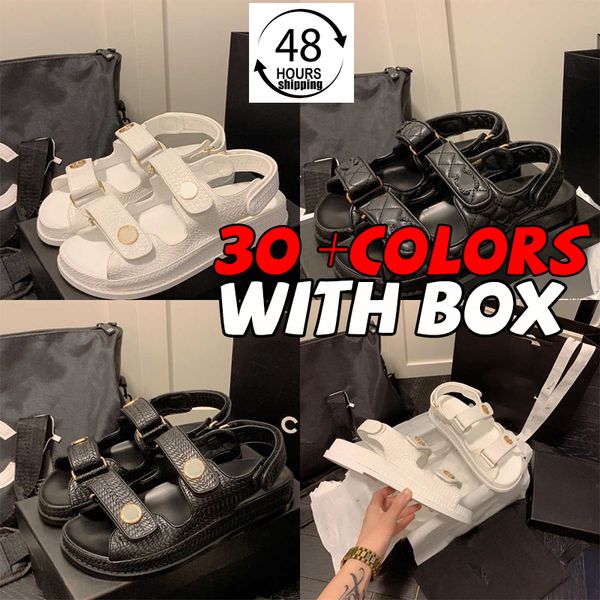 

with box fashion women ladies calfskin dad sandals summer designer sandles shoes platform flats low pool slipper slip strap beach shose flip, Black