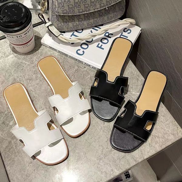 

womens designer sandals genuine leather slippers beach sandal summer sliders ladies slides rubber flip flops classical flat slide luxury sli, Black