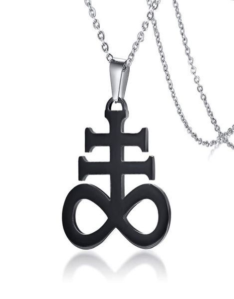 

wiccan jewelry alchemical symbol for sulfur church of satan satans cross pendant stainless steel necklace black plated inversible5330481, Silver