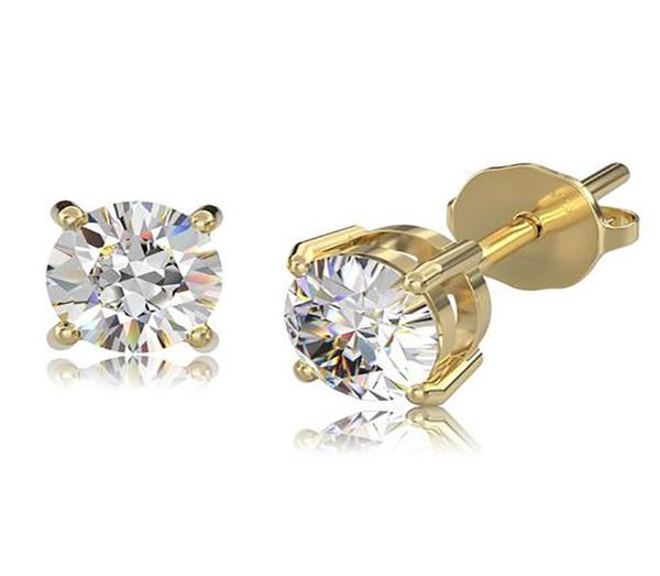 

360 round moissanite micro pave bling earrings 925 sterling silver iced out stud earring with safety screw back flat4249561, Golden;silver