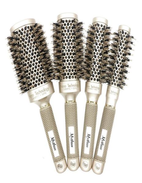 

mythus professional nano technology ceramic ionic hair round brush boar bristle antistatic heat resistant hair curling brushes 2201264511, Silver