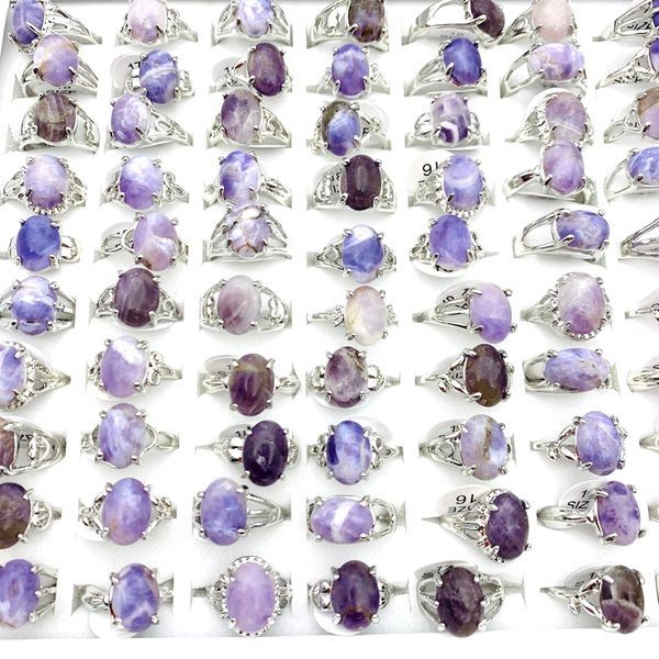 

100pcs purple stone rings for women silver color plated fashion jewelry accessories party gift with a display box wholesale lot, Golden;silver