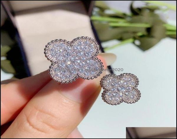 

cluster rings japan and south korea fl diamond double flower ring womens opening size between fingers lovers gift net red live jew8388823, Golden;silver