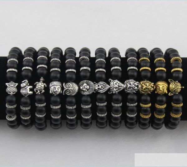 

charm bracelets mens bracelets luxury jewelry women matt stone bead bracelet elephant leopard head lion owl turtle lava charm drop1637961, Golden;silver