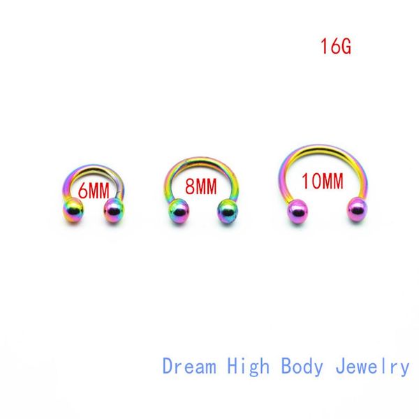 

rainbow horseshoe 316l surgical steel nostril nose ring circular piercing ball horseshoe rings cbr ring earring16g 6mm 8mm 10mm234t, Silver