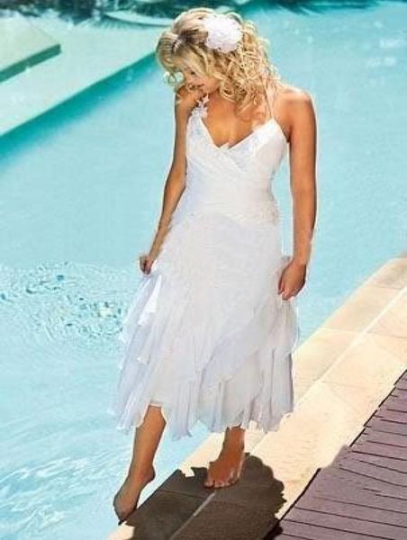 

short bohemian beach wedding gowns halter neck tea length under 100 summer boho style white chiffon bridal gowns8565486