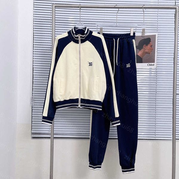 

23ss casual suit women pants sets womens designer clothing embroidered letter zipper jacket drawstring elastic waist sweatpants sets women c, White