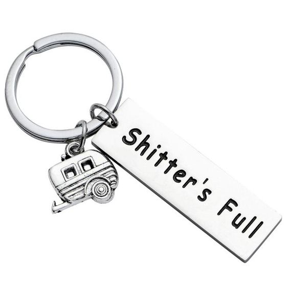 

12pc shitter 039s full stainless steel keyrings happy camper camping trailer charm pendant keychains women men friends party gi8290699, Slivery;golden