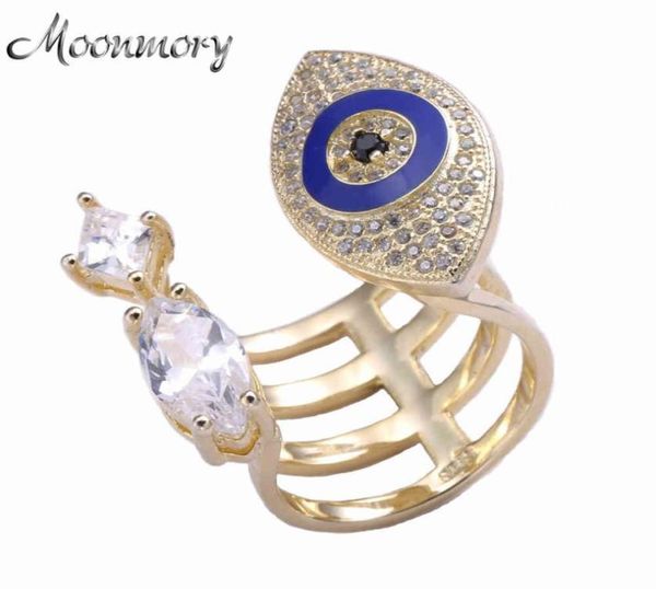 

925 sterling silver zircon full stone crystal evil eye ring big crystal gold ring for women european fashion jewelry 2104122472000