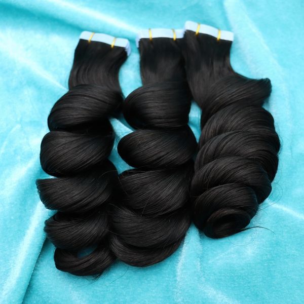 

loose wave tape in hair extensions human hair unprocessed brazilian malaysian indian virgin hair natural black color