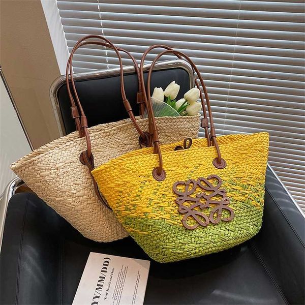 

66% off 2023 new bag bag designer grass rattan woven large beach tote shopping bag new