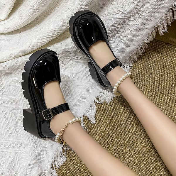 

dress shoes lolita shoes japanese girl platform black high heels fashion round toe mary jane women patent faux leather student cosplay shoes