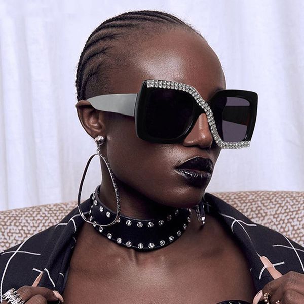 

big square frame glitter sunglasses diamond crystal women uv400 fashion ladies rhinestone oversized eyewear sg678, White;black