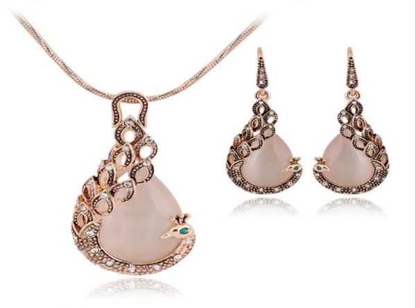 

european and american creative style peacock ornament necklace suit necklace earrings jewelry set source of supply9451068, Silver