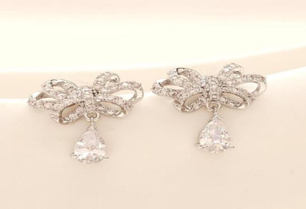 

brand new luxury s925 silver needle drop zircon earrings jewelry temperament women highend zircon bow drop earrings 72616744