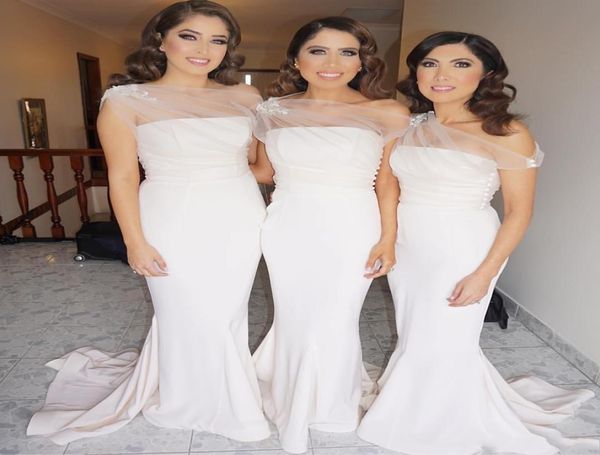 

2017 new african beige bridesmaid dresses one shoulder mermaid wedding guest wear plus size long maid of honor gowns with tulle wr3125137, White;pink