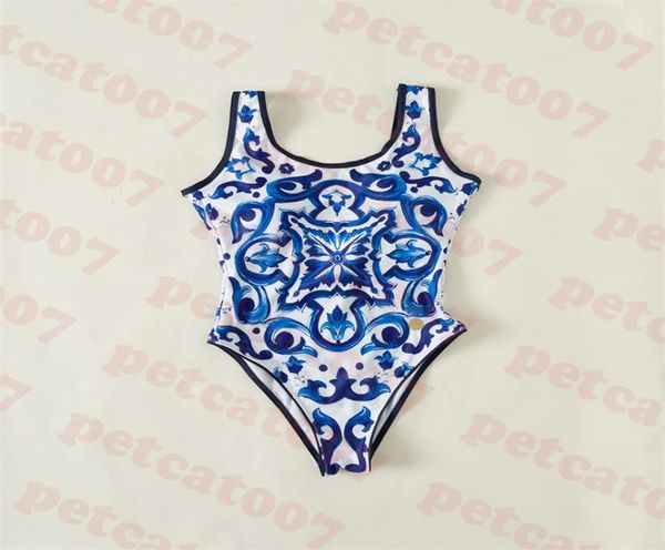 

blue pattern swimsuit womens bikini metal logo swimwear for women summer beach one piece swimsuits7005204