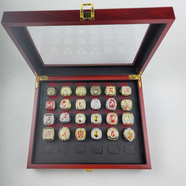 

ncaa university of alabama championship ring 24 alabama rings set wooden box packaging, Golden;silver