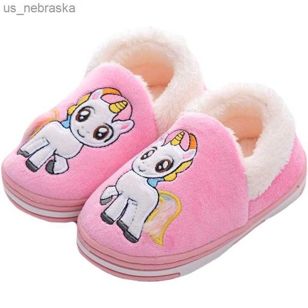

unicorn kids slippers for toddler boys indoor shoes baby girl fur slides cotton flip flop warm winter house children slipper l230518, Black;grey