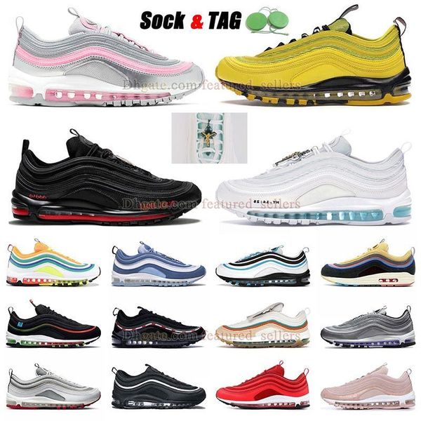 

undefeated black 97 reflective running shoes 97s designer sneakers silver pink bright citron satan mschf x inri jesus sean witherspoon bulle