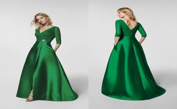 

special occasion dresses v neck a line gathered bodice split skirt emerald green elegant evening formal dresses 2018 w8457670, Red