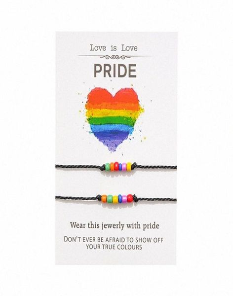 

2pcsset rainbow bead bracelet with card friendship bracelets for women men rope bracelet wish gift couple pride lucky jewelry hdh8251665, Golden;silver