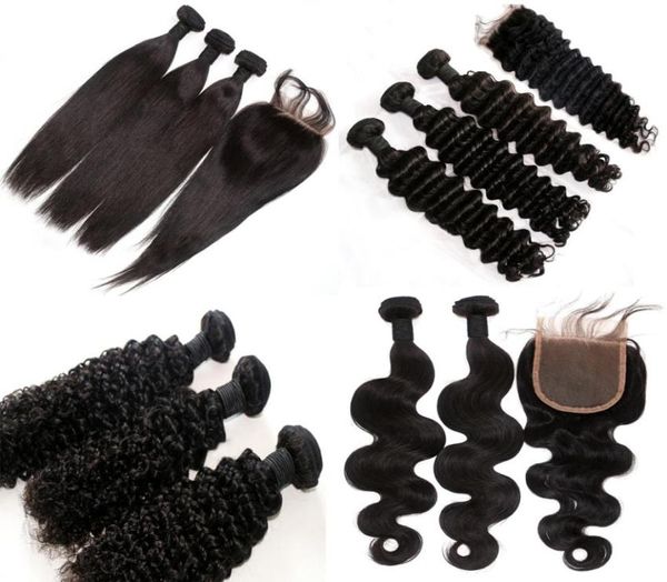 

brazilian hair weave buy 3pcs hair get one lace closure unprocessed malaysian indian peruvian mongolian human hair extension1112934, Black