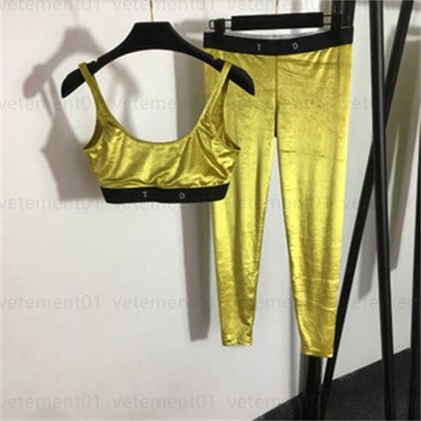 

summer tracksuit women yoga track suit letter webbing waist cinching velvet camisole stretchy skinny legging womens designer clothing