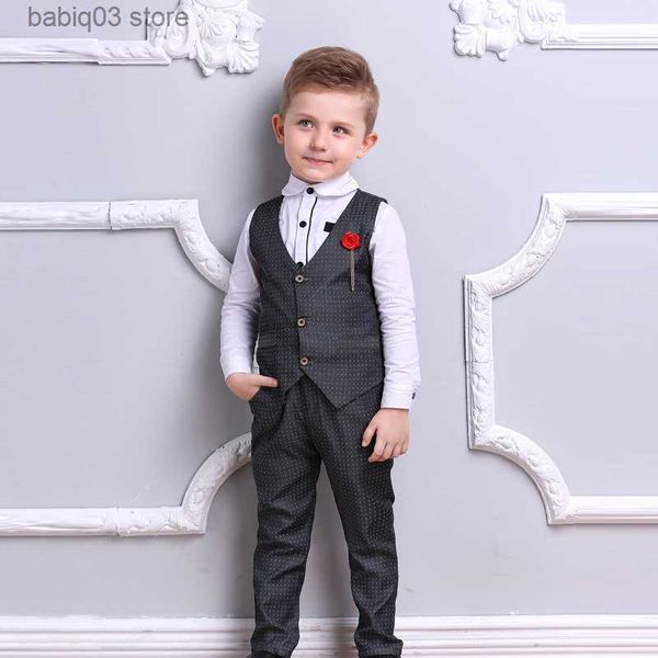 

clothing sets new handsome and fashionable boys' cotton vest suit pants three piece kindergarten performance dress t230720, White