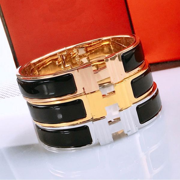 

enamel colors 12mm bracelets bangle for women stainless steel 18k gold plated cuff letter clasp bangles lovers gift jewelry, Golden;silver