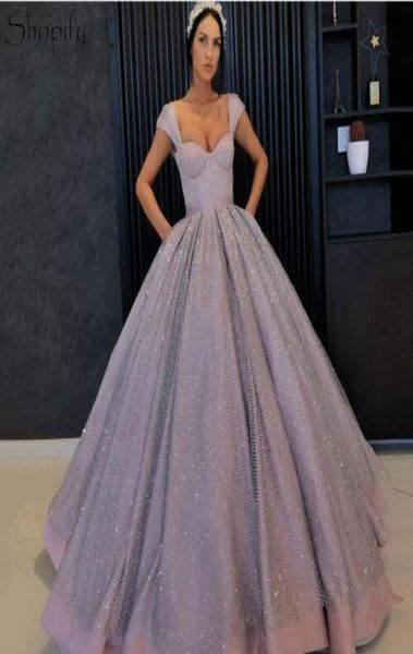 

puffy long evening dresses sweetheart with pockets 2018 ball gown cap sleeve sparkly sequin arabic style women formal evening gown3997653, Black;red