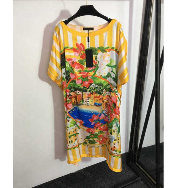 

23ss summer dress womens designer clothing women dresses villa floral print one-line collar batsleeve dress womens clothing a1, Black;gray