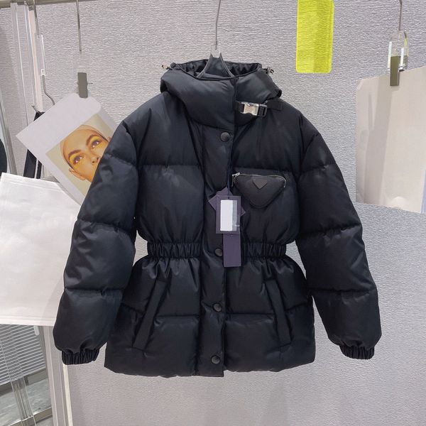 

down coat designer parker womens winter jackets fashion men parkas inverted triangle warm cotton coat s-l, Black