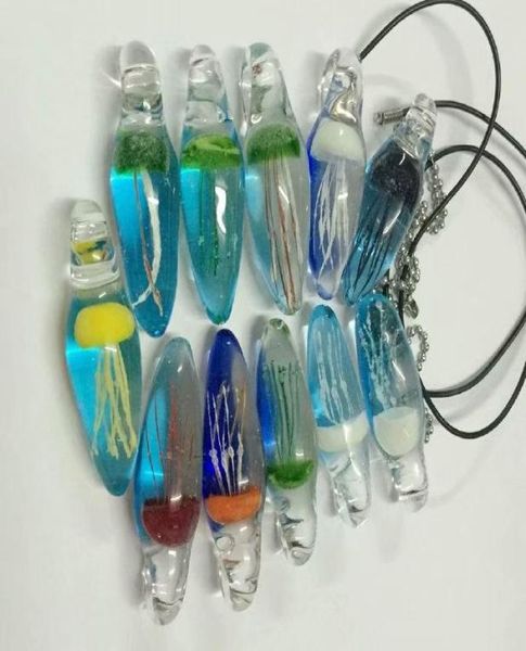 

current 11 pcs mixed colorful jellyfish glass blue back pendant1274469, Silver
