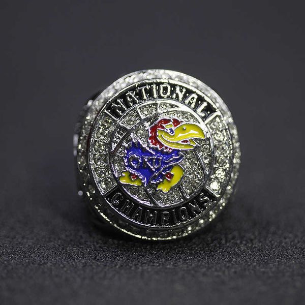 

ncaa 2022 university of kansas jay hawk basketball championship ring, Golden;silver