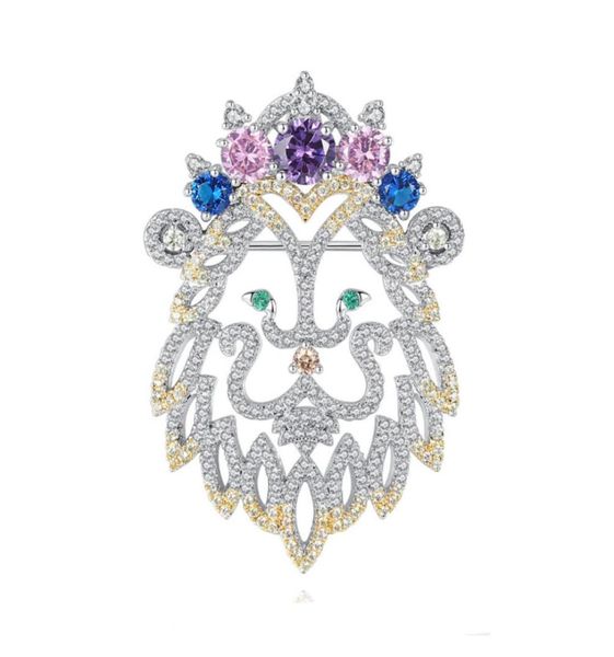 

fashion men women brooches 18k white gold plated cz king lion brooch pins for wedding party1639535, Gray