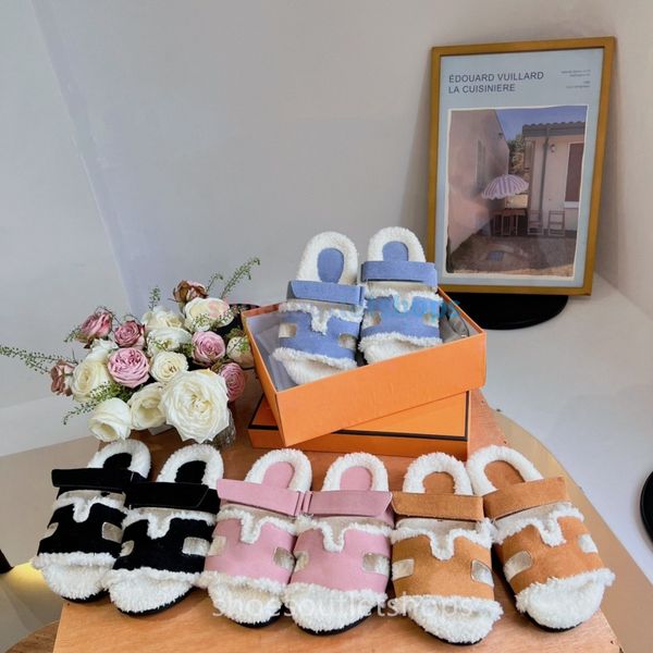 

chypre designer brand lambswool slipper women fur woolen plush sliders lambskin sandals flat heel slippers home shoes size eur 36-45, Black