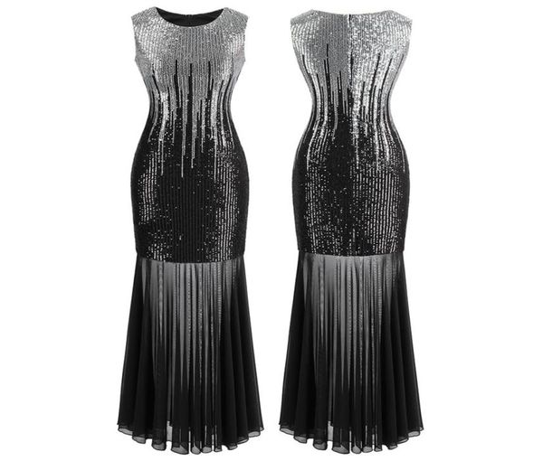

angelfashions women classic silver black sequins transparent tulle maxi sheath cocktail evening dress vintage party 4581376563, Black;red