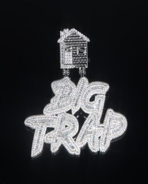 

iced out letter big trap with house pendant pave full cubic zircon fit cuban chain hip hop necklace jewelry whole47585821614293, Silver