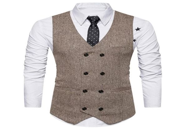 

tweed men suit vest 2018 khaki formal dress suit vest woolen fashion slim fit waistcoat new arrival8648009, Black