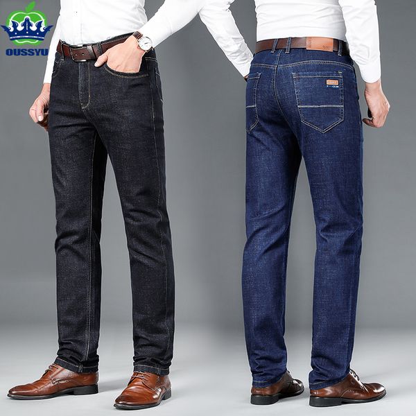 

mens jeans spring autumn men cotton stretch business casual blue black straight trousers male plus size 2938 40 230720
