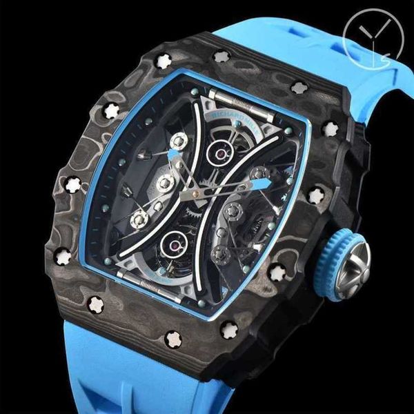

designer men wrist watches superb rm53-01 real tourbillon watch 0rt9 fully automatic mechanical movement sapphire mirror ntpt carbon fiber c, Slivery;brown